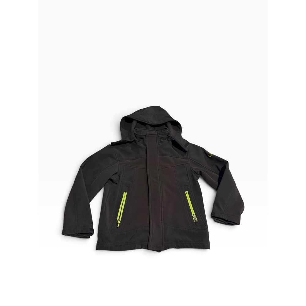 CB Sports Kids Black Softshell Hooded Jacket Neon Yellow Accents Size 7